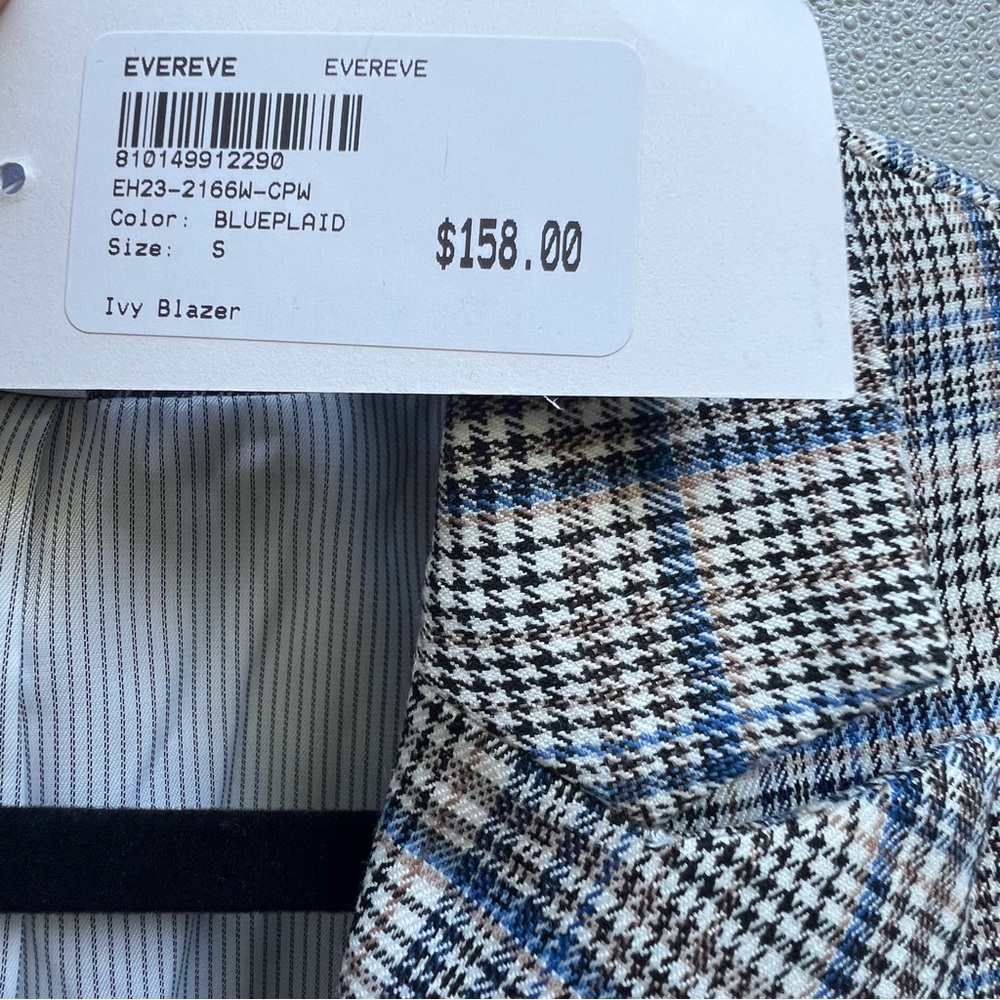Evereve Ivy Blazer Plaid NEW with Tags Small Academia Office Business Blue - Picture 5 of 10
